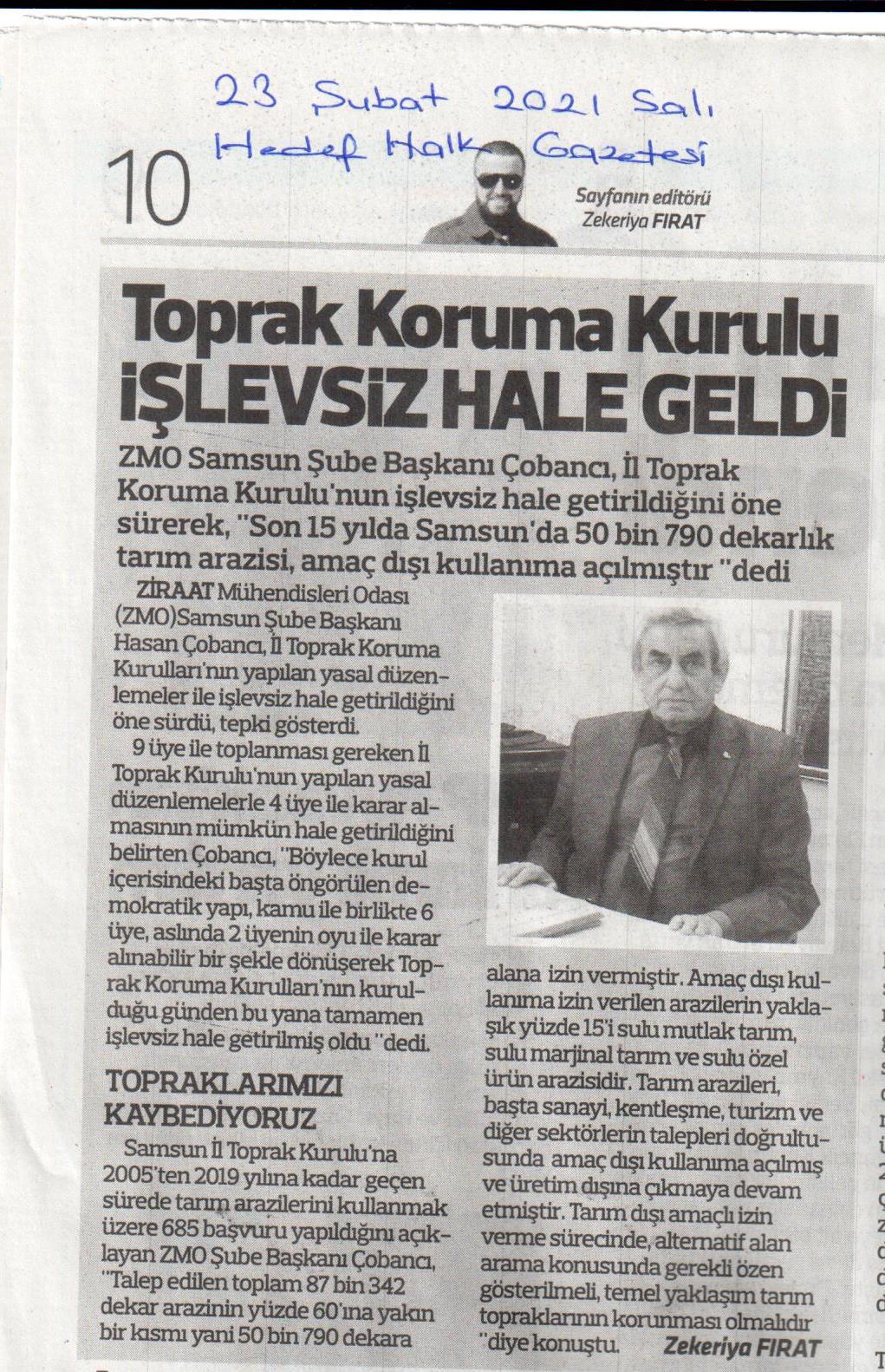 HEDEF HALK GAZETESİ: TOPRAK KORUMA KURULU İŞLEVSİZ HALE GETİRİLDİ-23 ŞUBAT 2021 