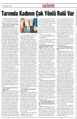 HASAT TÜRK GAZETESİ: TARIMDA KADININ ÇOK YÖNLÜ ROLÜ VAR- 1-30 MART 2021