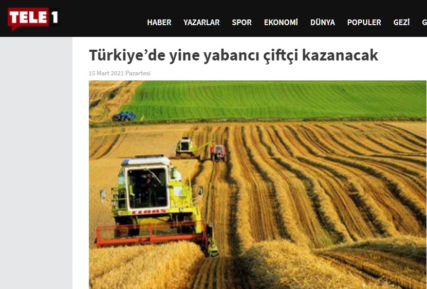TELE1 HABER: TÜRKİYE'DE YİNE YABANCI ÇİFTÇİ KAZANACAK- 15 MART 2021