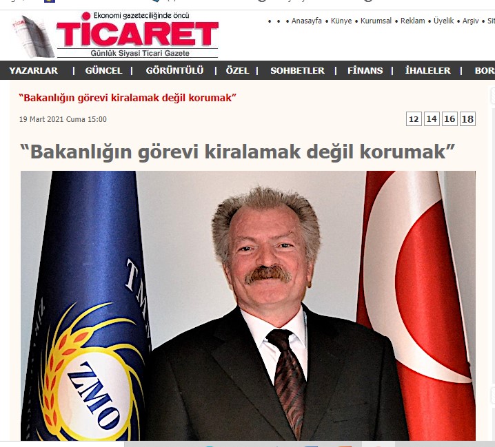 TİCARET GAZETESİ: "BAKANLIĞIN GÖREVİ KİRALAMAK DEĞİL KORUMAK"- 19 MART 2021