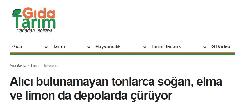 GIDA TARIM: ALICI BULUNAMAYAN TONLARCA SOĞAN, ELMA VE LİMON DA DEPOLARDA ÇÜRÜYOR- 8 NİSAN 2021