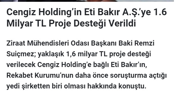PENCERE TV: CENGİZ HOLDİNG'İN ETİ BAKIR A.Ş.'YE 1.6 MİLYAR TL PROJE DESTEĞİ VERİLDİ- 4 EYLÜL 2021