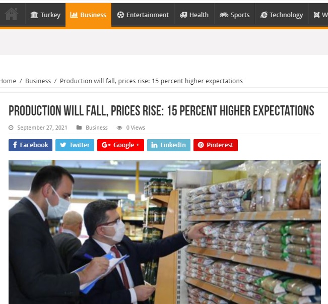 NEWSBEEZER.COM: PRODUCTİON WİLL FALL, PRİCES RİSE: 15 PERCENT HİGHER EXPECTATİONS- 27 SEPTEMBER 2021