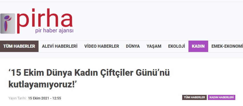 PİR HABER AJANSI: 15 EKİM DÜNYA KADIN ÇİFTÇİLER GÜNÜ'NÜ KUTLAYAMIYORUZ!'- 15 EKİM 2021
