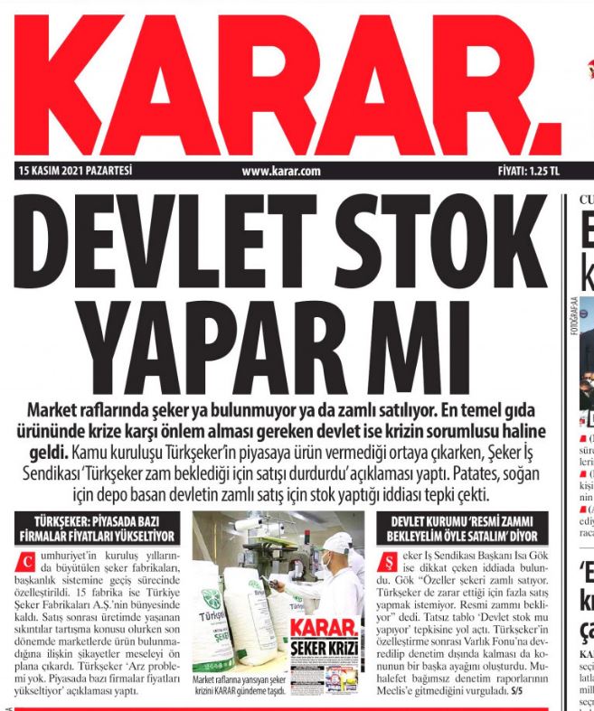 KARAR GAZETESİ: DEVLET STOK YAPAR MI- 15 KASIM 2021