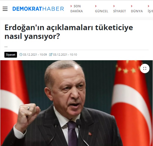 DEMOKRAT HABER: ERDOĞAN`IN AÇIKLAMALARI TÜKETİCİYE NASIL YANSIYOR?- 3 ARALIK 2021