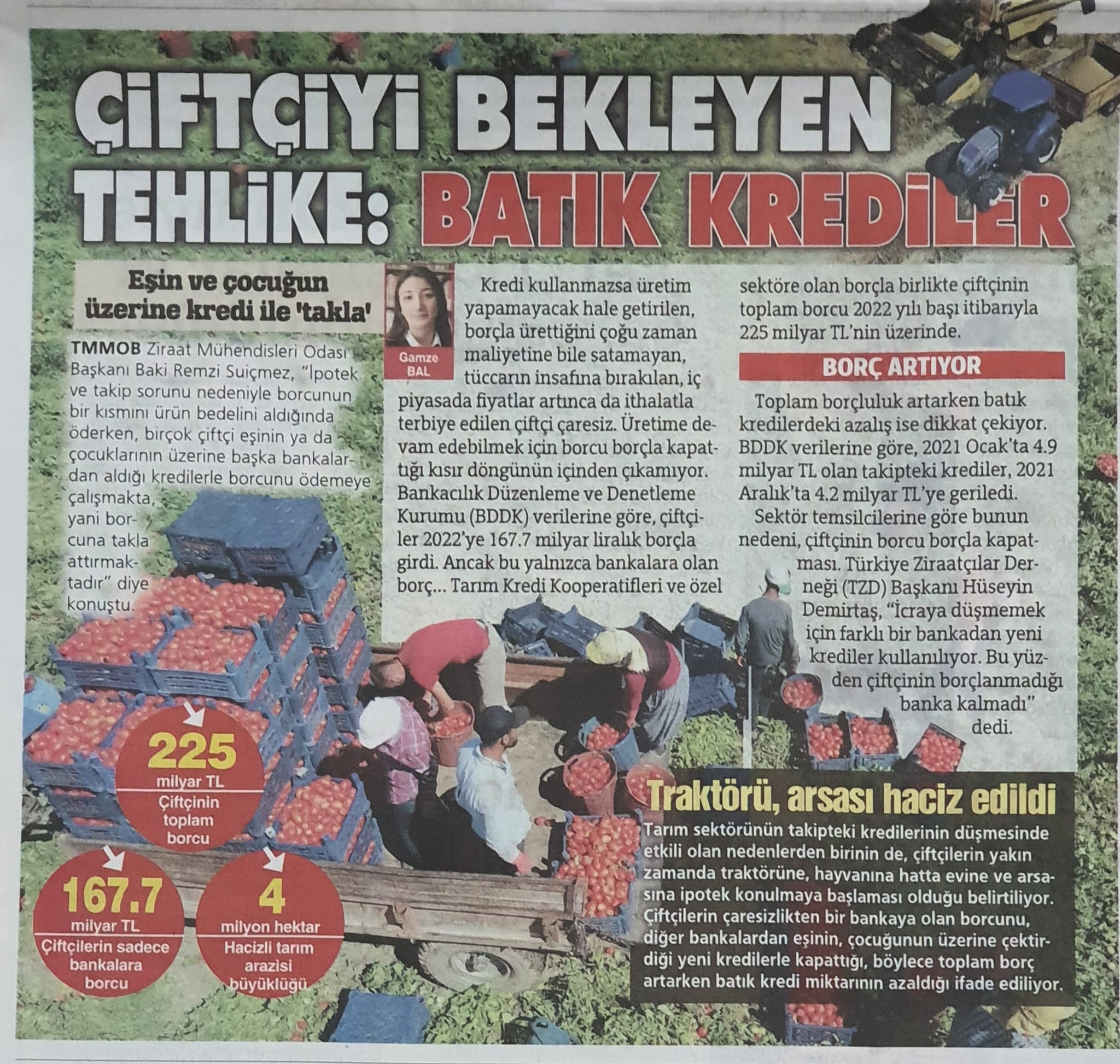 SÖZCÜ GAZETESİ: ÇİFTÇİYİ BEKLEYEN TEHLİKE: BATIK KREDİLER VE İPOTEKLERDE ARTIŞ BEKLENTİSİ- 5 ŞUBAT 2022