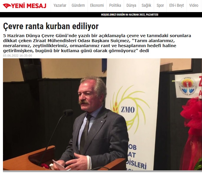 YENİ MESAJ GAZETESİ: ÇEVRE RANTA KURBAN EDİLİYOR- 5 HAZİRAN 2022