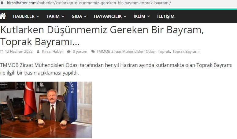 KIRSAL HABER: KUTLARKEN DÜŞÜNMEMİZ GEREKEN BİR BAYRAM, TOPRAK BAYRAMI...- 12 HAZİRAN 2022