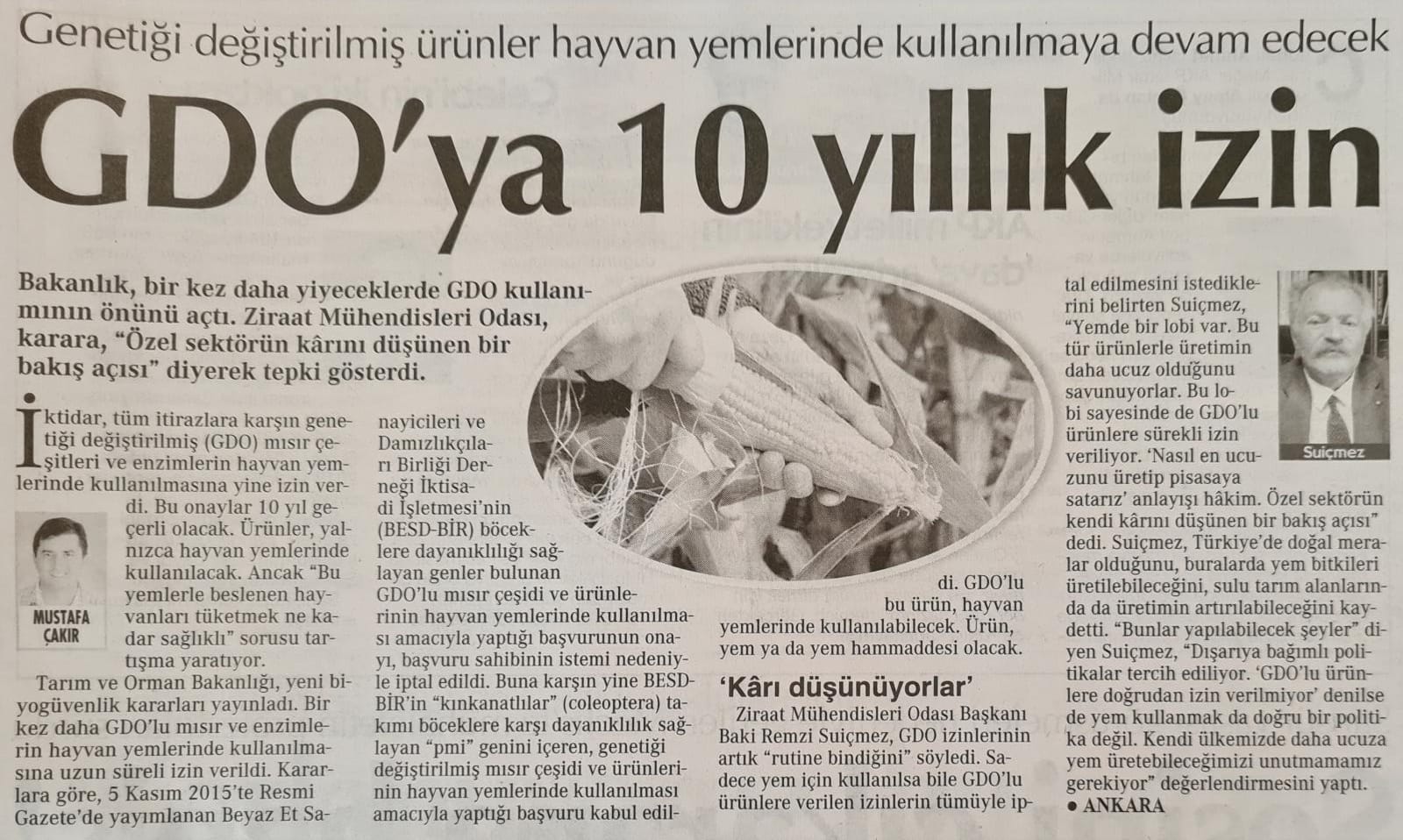 CUMHURİYET: GENETİĞİ DEĞİŞTİRİLMİŞ ÜRÜNLER 10 YIL DAHA HAYVAN YEMLERİNDE KULLANILMAYA DEVAM EDECEK 14.10.2022