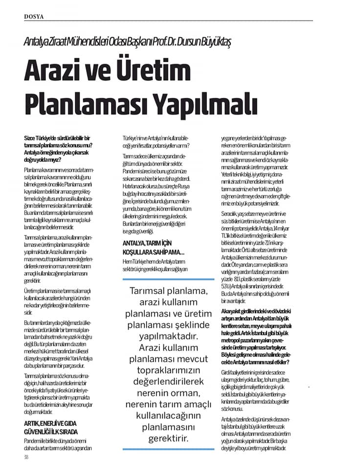 AKDENİZ SON NOKTA DERGİSİ: "ARAZİ VE ÜRETİM PLANLAMASI YAPILMALI"- 4 OCAK 2023