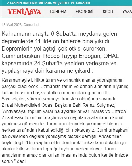 YENİASYA GAZETESİ: YENİ AFETLERE KAPI AÇILDI-18 MART 2023