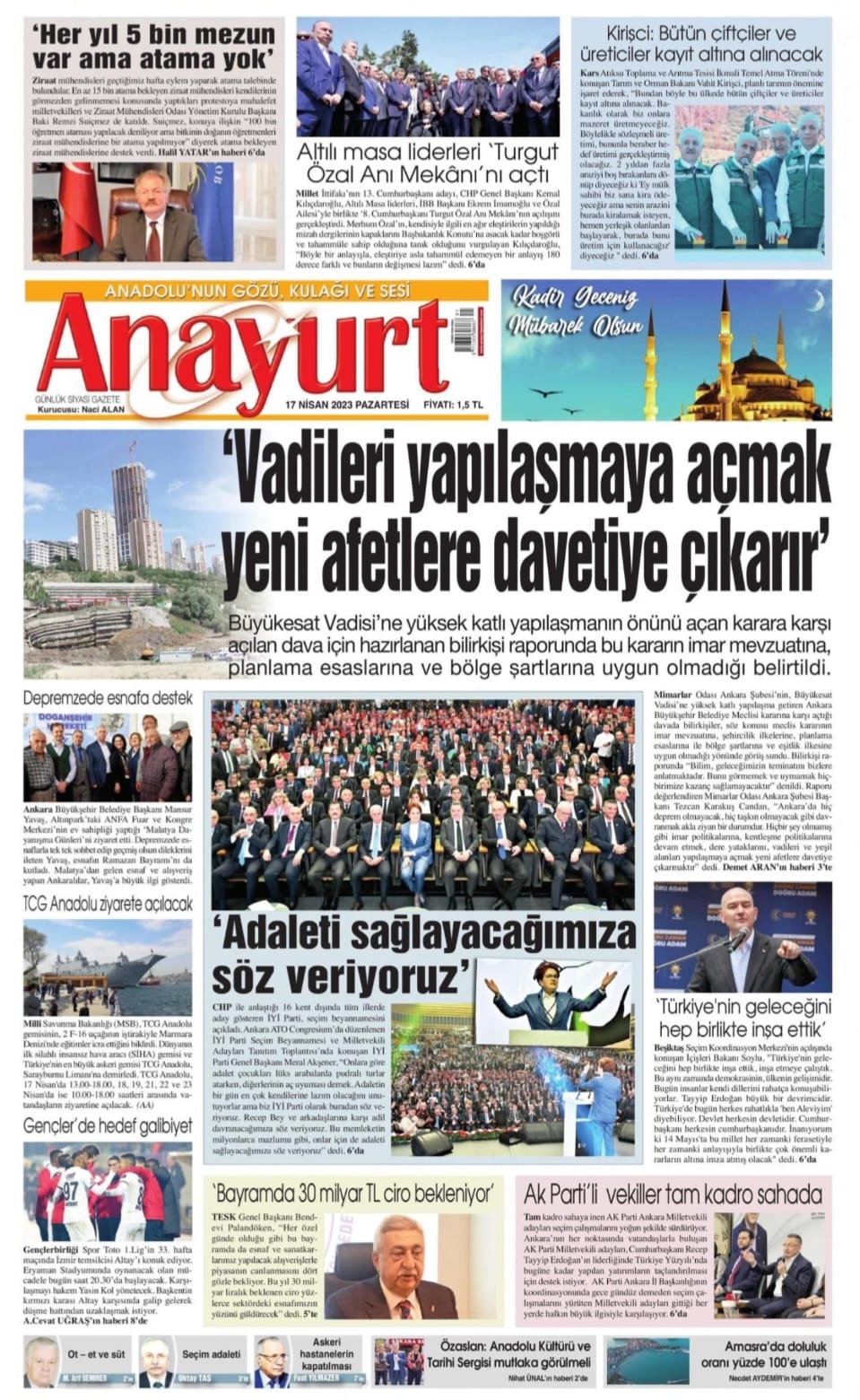 ANAYURT GAZETESİ: HER YIL 5 BİN MEZUN VAR AMA ATAMA YOK'-16 NİSAN 2023