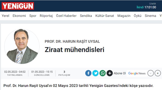 YENİGÜN GAZETESİ: ZİRAAT MÜHENDİSLERİ- 2 MAYIS 2023