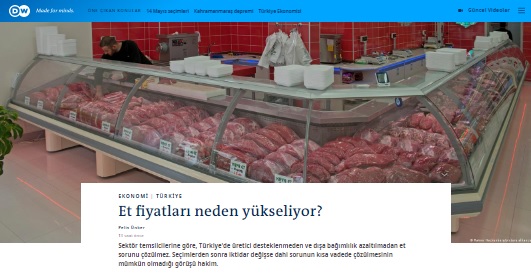 DEUTSCHE WELLE TÜRKÇE (DW): ET FİYATLARI NEDEN YÜKSELİYOR?- 3 MAYIS 2023