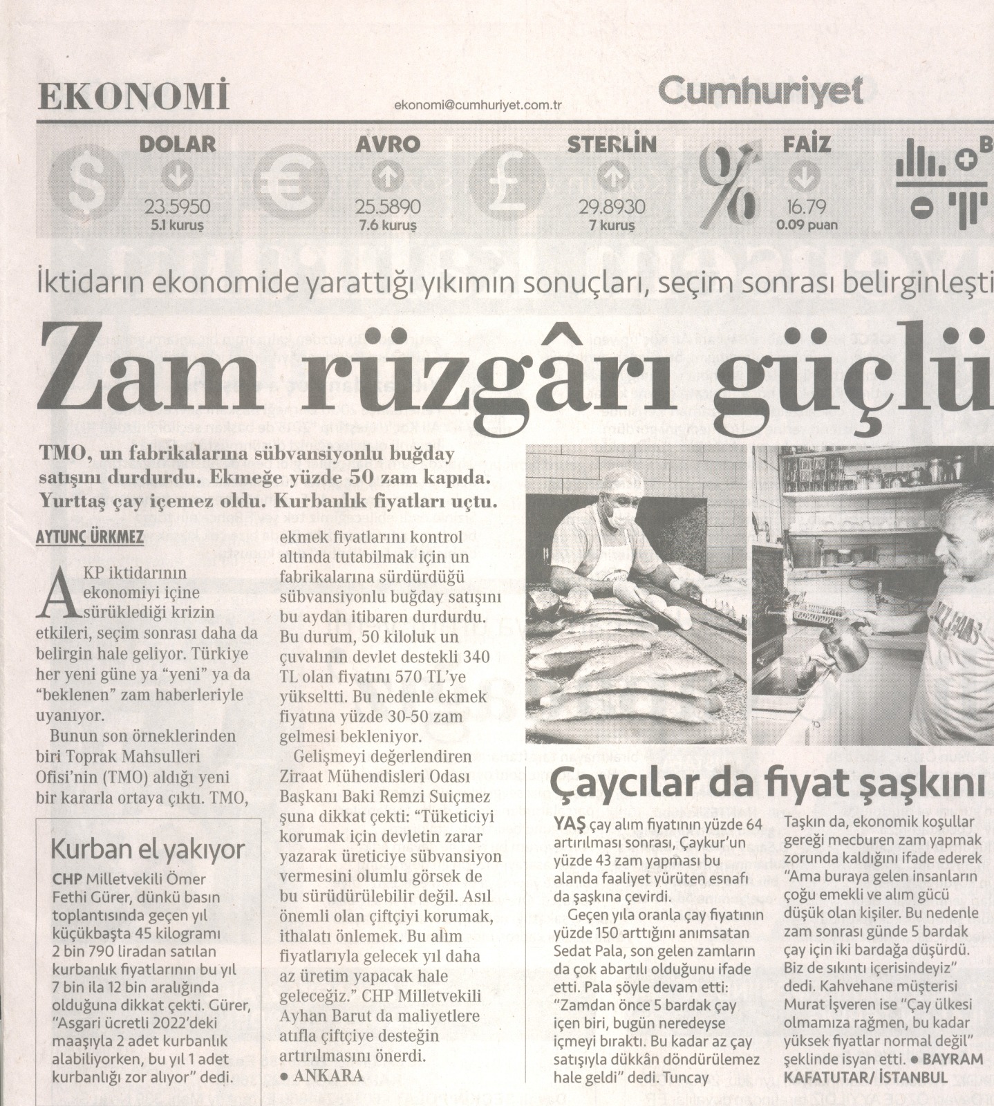 CUMHURİYET GAZETESİ: TMO BUĞDAY SATIŞINI DURDURDU: EKMEĞE ZAM KAPIDA- 15 HAZİRAN 2023