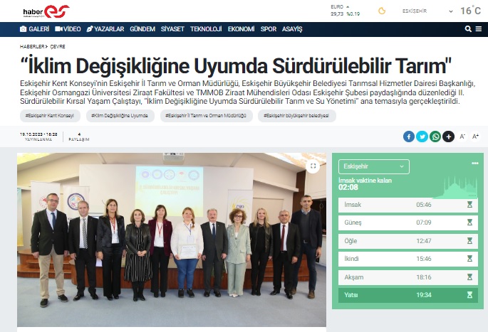 HABER ES: "İKLİM DEĞİŞİKLİĞİNE UYUMDA SÜRDÜRÜLEBİLİR TARIM"- 19 EKİM 2023