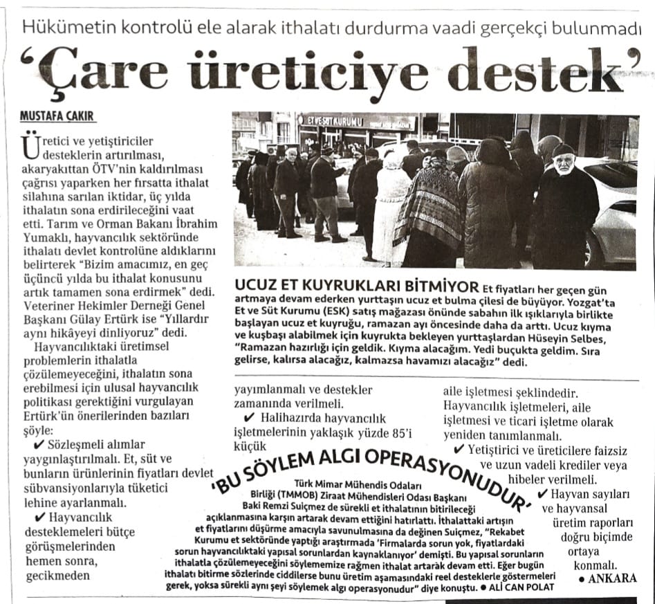 CUMHURİYET GAZETESİ: ÇARE ÜRETİCİYE DESTEK'- 28 ŞUBAT 2024