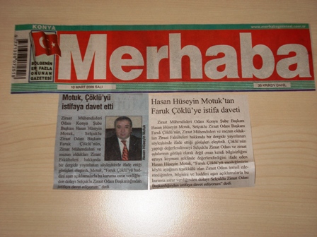 KONYA ŞUBE BAŞKANIMIZ HASAN HÜSEYİN MOTUK, SELÇUKLU ZİRAAT ODASI BAŞKANI FARUK ÇÖKLÜ'YÜ İSTİFAYA DAVET ETTİ.