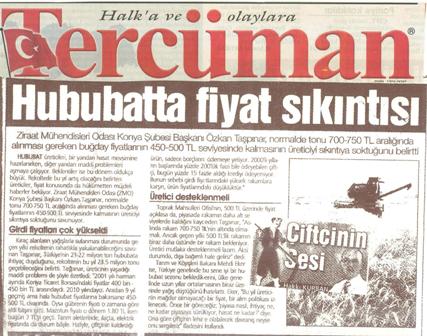 “HUBUBATTA FİYAT SIKINTISI”-TERCÜMAN GAZETESİ