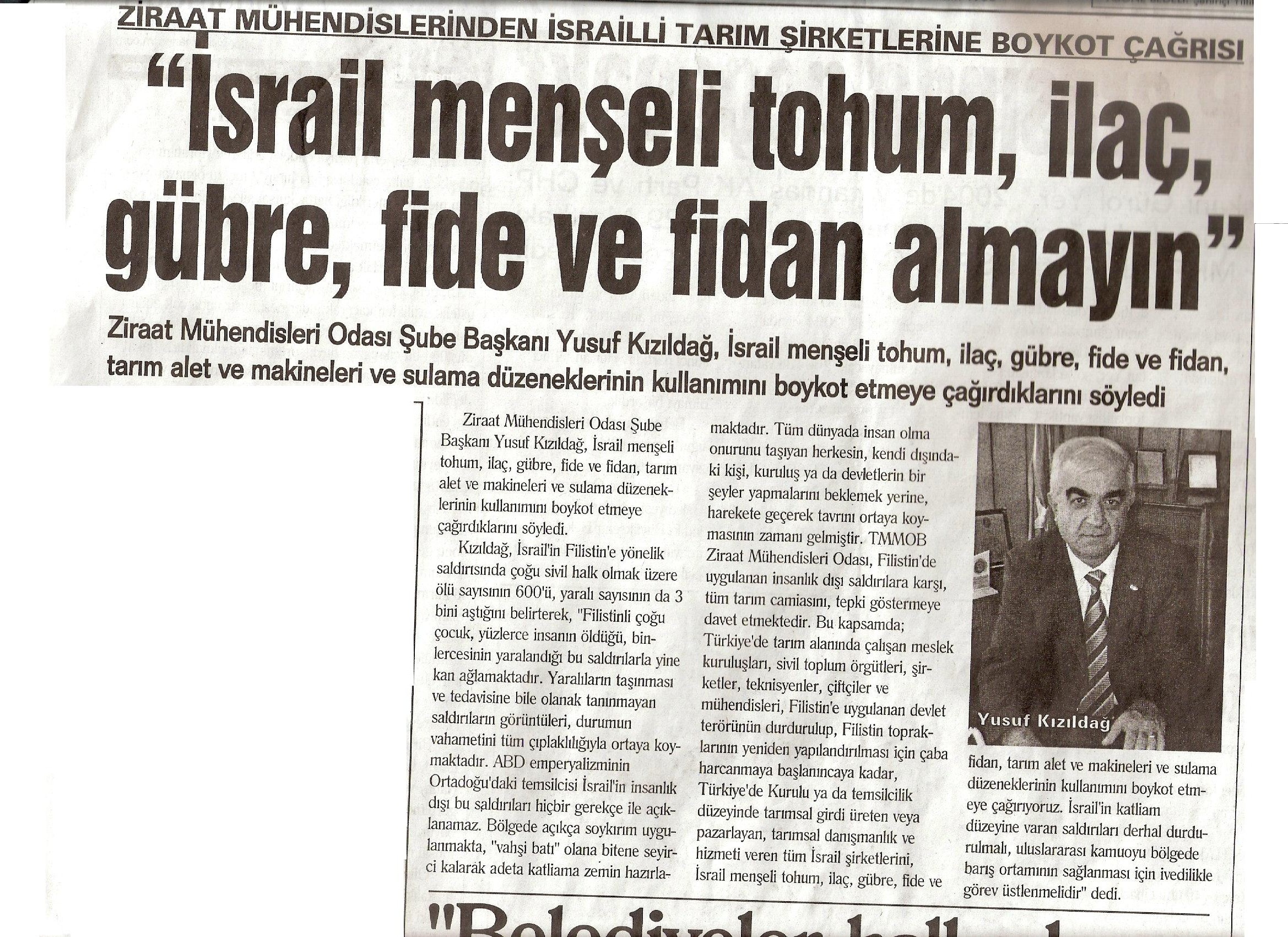 İSRAİL'İ BOYKOT ÇAĞRISI - MİLLİ İRADE GAZETESİ