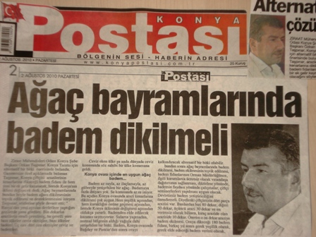 “AĞAÇ BAYRAMLARINDA BADEM DİKİLMELİ”-KONYA POSTASI