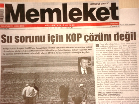 “SU SORUNU İÇİN KOP ÇÖZÜM DEĞİL” - MEMLEKET