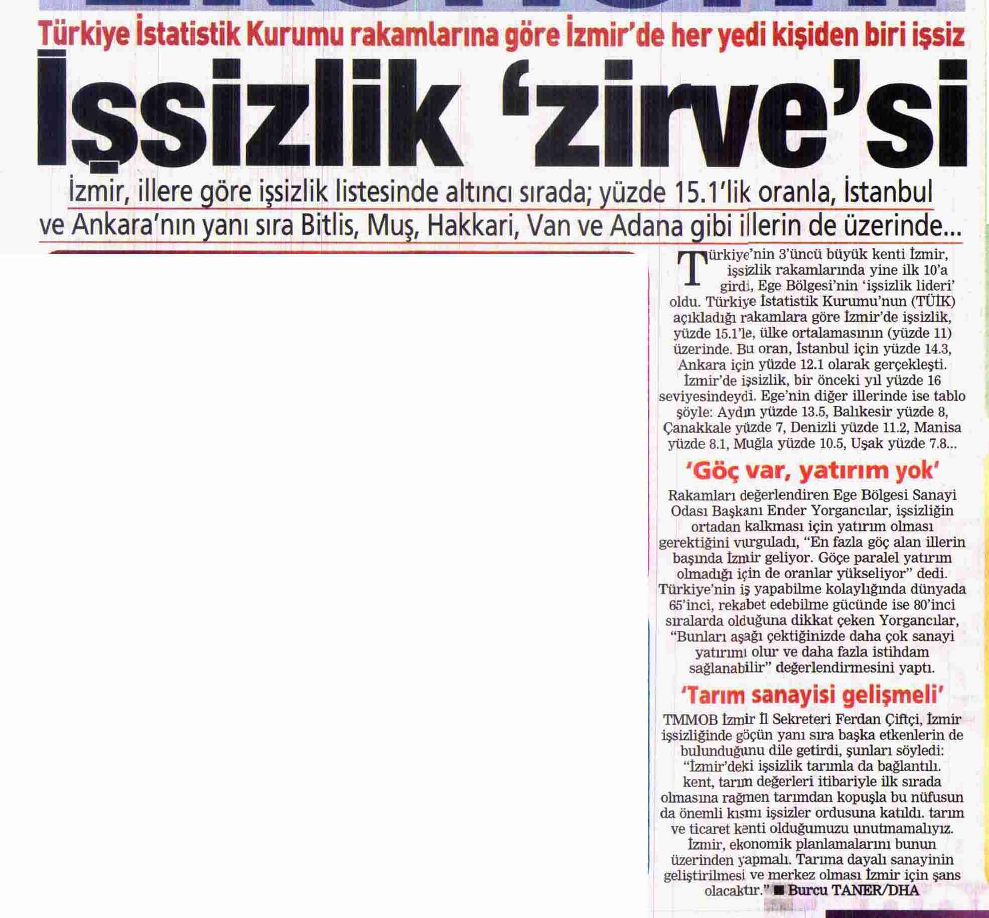 ŞUBE BAŞKANIMIZDAN DOĞAN HABER AJANSINA AÇIKLAMA 24.06.2011