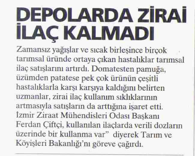 ZİRAİ İLAÇ SATIŞLARINDA ARTIŞ 