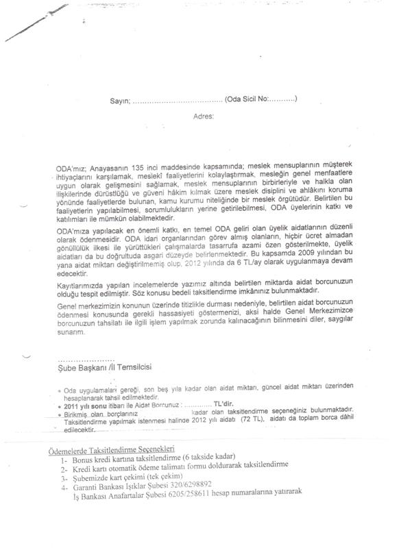 ÜYE AİDATLARININ TAHSİLATI HAKKINDA BİLGİLENDİRME