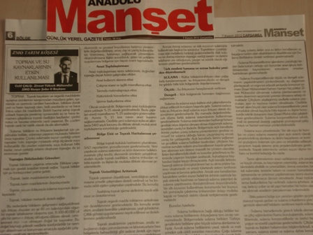 ZMO TARIM KÖŞESİ - TOPRAK VE SU KAYNAKLARININ ETKİN KULLANILMASI - ANADOLU MANŞET