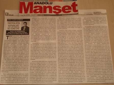 ZMO TARIM KÖŞESİ “TARIMDA RİSK KAYNAKLARI VE YÖNETİMİ”-ANADOLU MANŞET