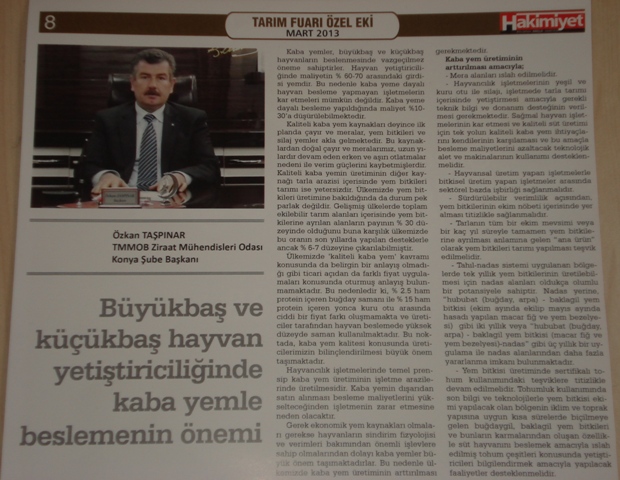 "BÜYÜKBAŞ VE KÜÇÜKBAŞ HAYVAN YETİŞTİRİCİLİĞİNDE KABA YEMLE BESLEMENİN ÖNEMİ"- HAKİMİYET TARIM FUARI EKİ