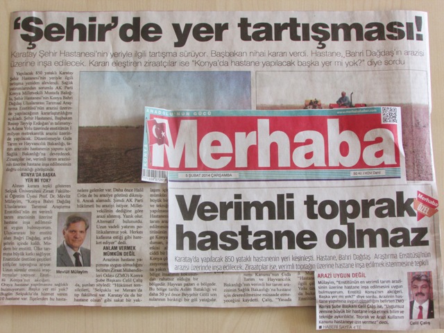 "VERİMLİ TOPRAK HASTANE OLMAZ" MERHABA GAZETESİ