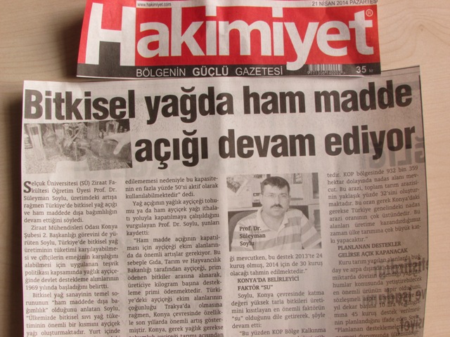 "BİTKİSEL YAĞDA HAMMADDE AÇIĞI DEVAM EDİYOR" MEMLEKET, HAKİMİYET, PUSULA..... 