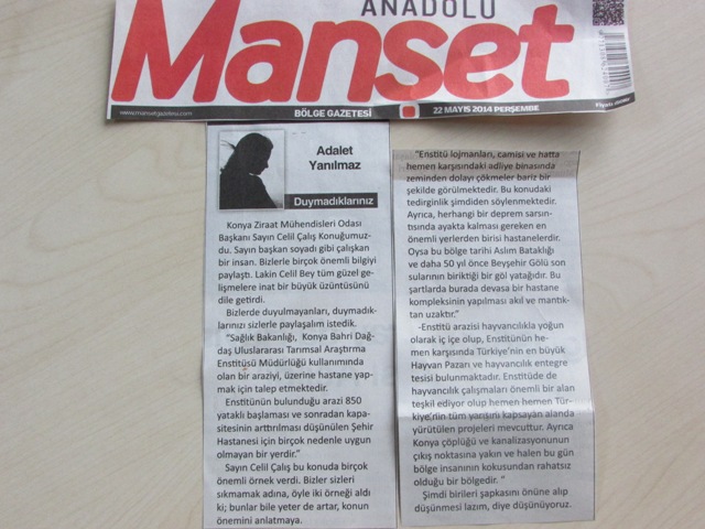 "KONYA BAHRİ DAĞDAŞ ULUSLARARASI TARIMSAL ARAŞTIRMA ENSTİTÜSÜ TARIM ARAZİLERİNİN İMARA AÇILMASI" - ANADOLU MANŞET(DUYMADIKLARINIZ) 