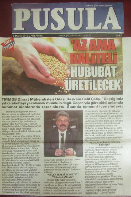 AZ AMA KALİTELİ HUBUBAT ÜRETİLECEK-PUSULA GAZETESİ