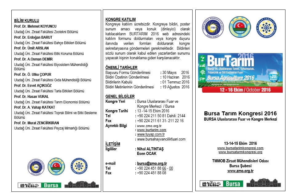 BURSA TARIM KONGRESİ 2016 BAŞVURU DUYURUSU