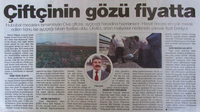 ÇİFTÇİNİN GÖZÜ FİYATTA - MERHABA GAZETESİ - 19.08.2016
