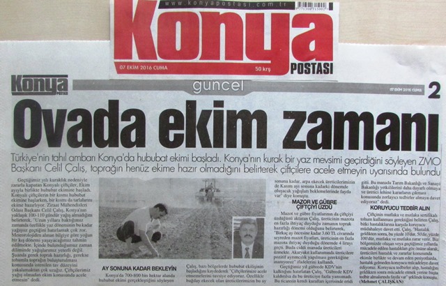 OVADA EKİM ZAMANI- KONYA POSTASI 07 EKİM 2016
