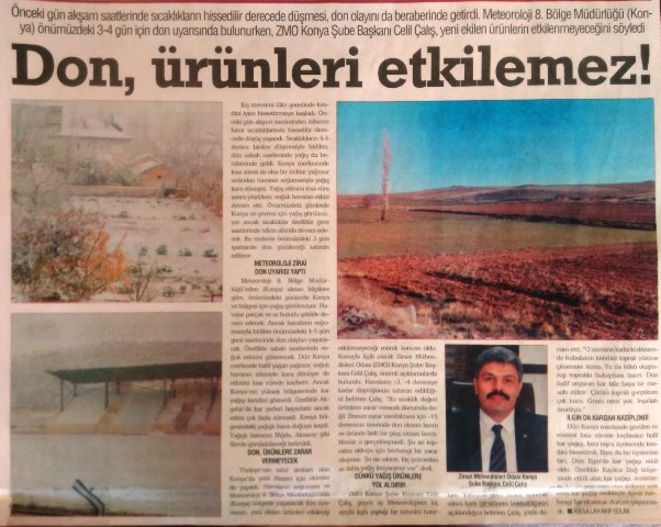 YENİ GÜN GAZETESİ- DON ÜRÜNLERİ ETKİLEMEZ