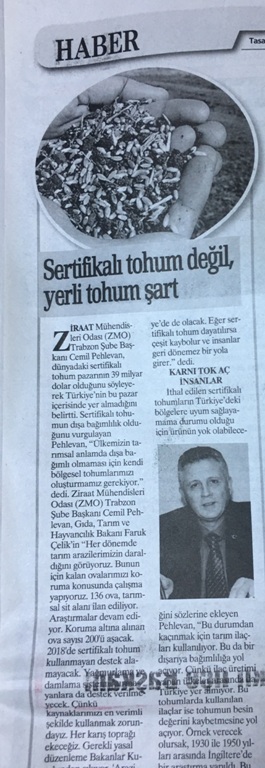 ŞUBE BAŞKANIMIZ CEMİL PEHLEVAN SERTİFİKALI TOHUM İLE İLGİLİ AÇIKLAMA YAPTI