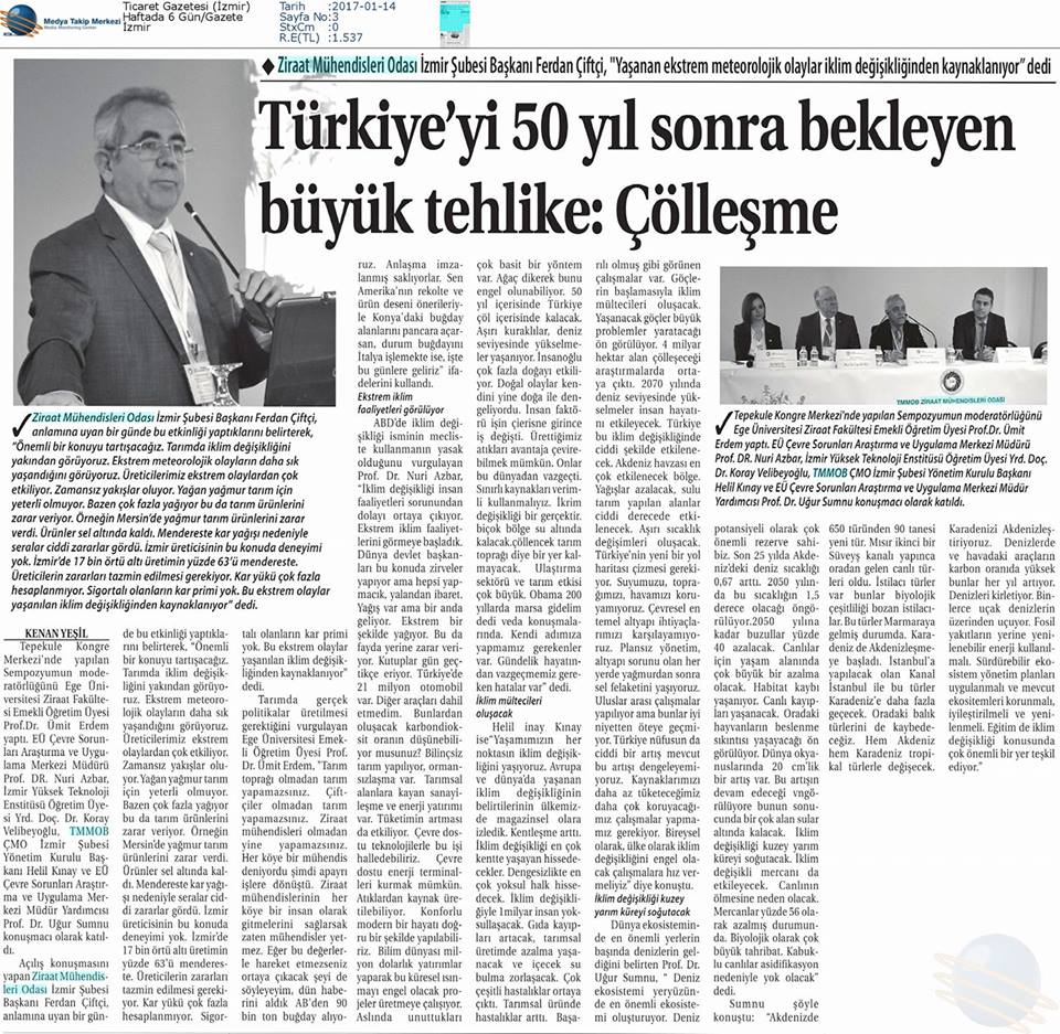 TİCARET GAZETESİ  -TÜRKİYE`Yİ 50 YIL SONRA BEKLEYEN BÜYÜK TEHLİKE: ÇÖLLEŞME