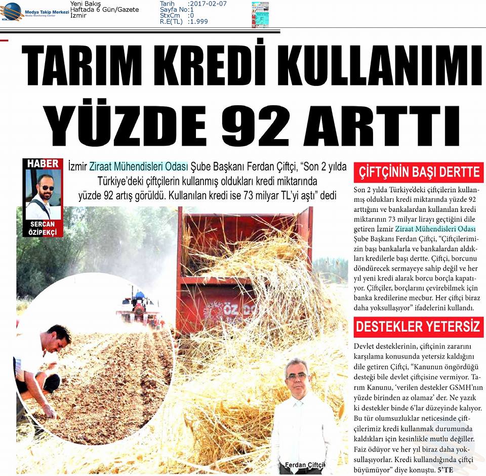 YENİ BAKIŞ- TARIM KREDİ KULLANIMI YÜZDE 92 ARTTI