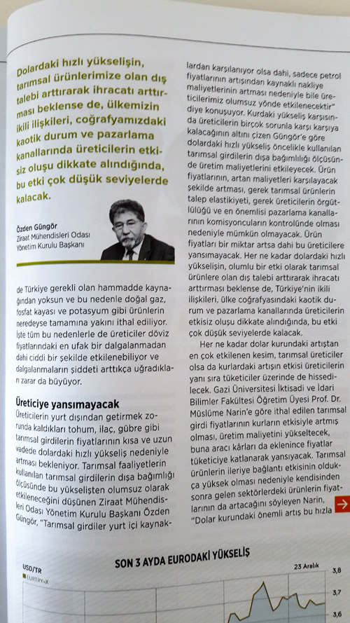 TARLASERA OCAK 2017 -DÖVİZDEKİ ARTIŞIN TARIMA ETKİSİ 