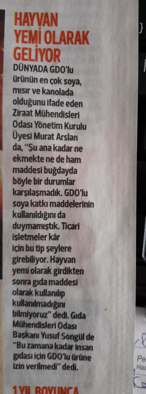 HÜRRİYET-EKONOMİ-EKMEKTE GDO İZİ-20 MART 2017