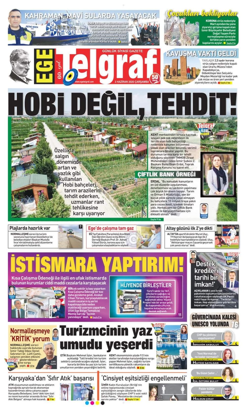 BÖLÜNE BÖLÜNE, OLDULAR DOKUZ KURDA BİR HURDA'-EGE TELGRAF GAZETESİ-03.06.2020