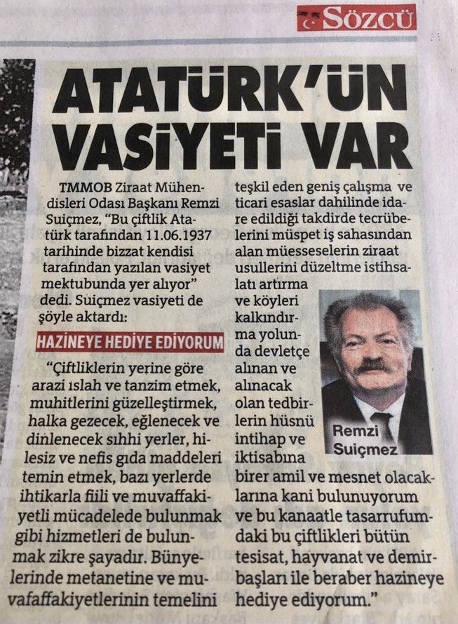SÖZCÜ GAZETESİ: ATATÜRK'ÜN MİRASI MİLLET BAHÇESİ OLUYOR- 7 HAZİRAN 2020