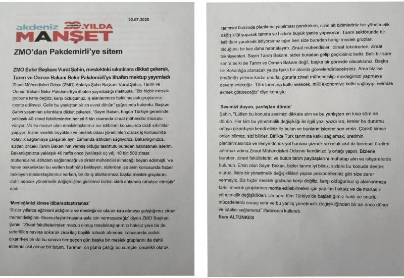 AKDENİZ MANŞET GAZETESİ: ZMO DAN PAKDEMİRLİ YE SİTEM -22 TEMMUZ 2020