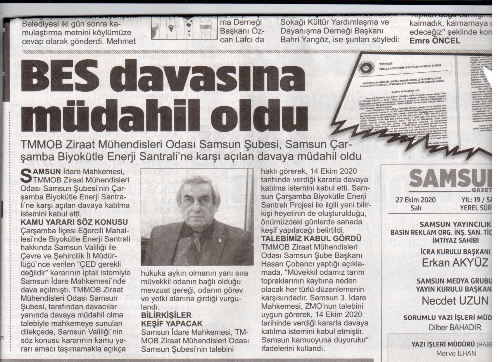 SAMSUN GAZETESİ: BES DAVASINA MÜDAHİL OLDUK-27 EKİM 2020